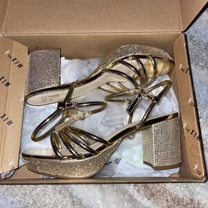 Mix No. 6 Gold Glitter Strappy Heels